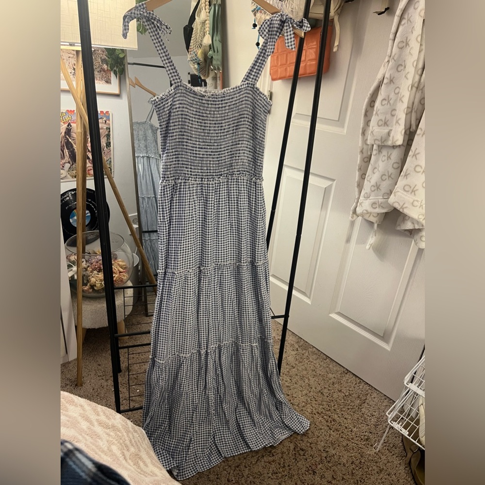 blue gingham maxi dress